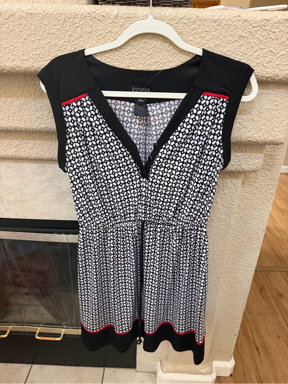 Enfocus Studio Black, White & Red Cap-Sleeve Midi Dress